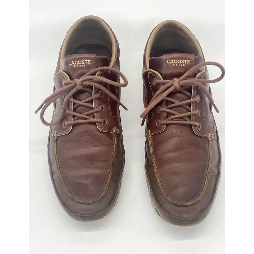 Lacoste Men's Marina Brown‎ Sneakers Boat Shoes Sz 9 42 Leather Designer Casual
